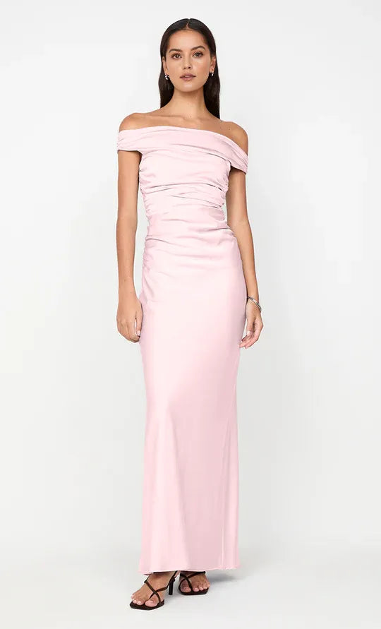 Gentle Sheath Off Shoulder Short Sleeve Ruched Back Floor Length For Ladies Prom Dress
