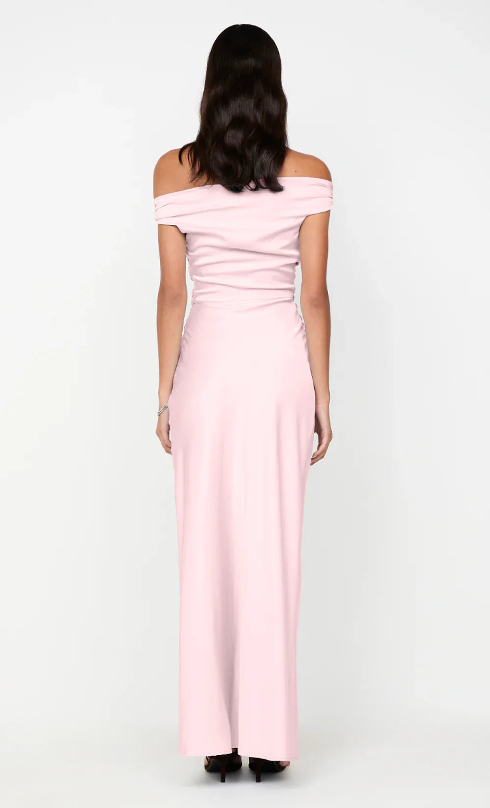 Gentle Sheath Off Shoulder Short Sleeve Ruched Back Floor Length For Ladies Prom Dress