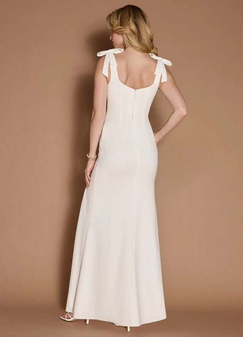 Robe de bal longue pour adulte, coupe trompette douce, col carré, nœud aux épaules, dos ouvert
