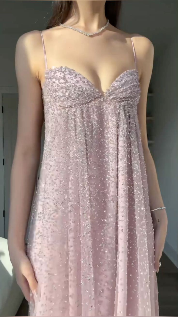 Gentle Pink A Line Spaghetti Strap Sequin Tulle Long Prom Dress Evening Dress Formal Dress
