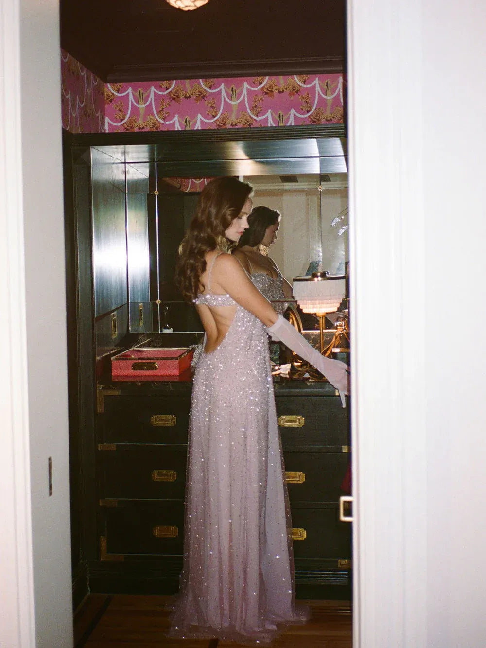 Gentle Pink A Line Spaghetti Strap Sequin Tulle Long Prom Dress Evening Dress Formal Dress