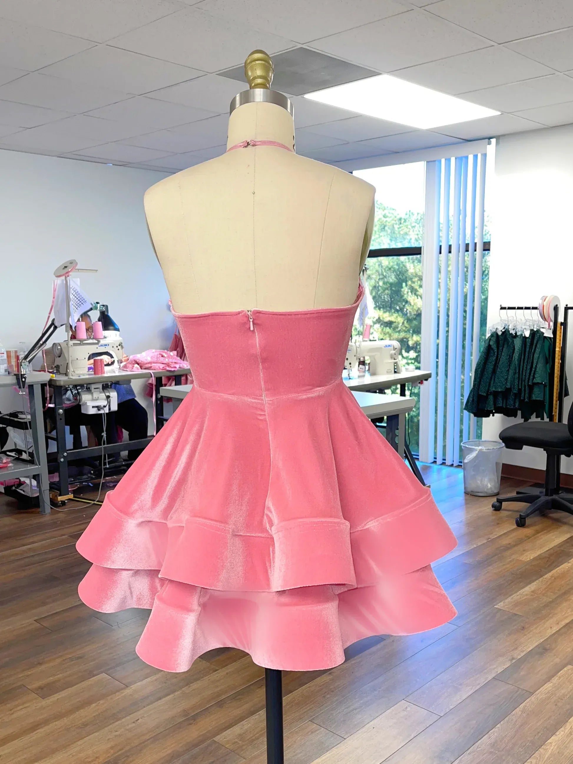 Glam Halter Keyhole 3D Floral Tiered Homecoming Short Dress