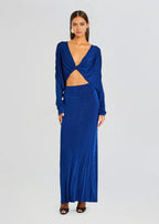 Glam Sheath Plunge Neck Long Sleeve Cutout Waist Floor Length Plus Size Evening Dress