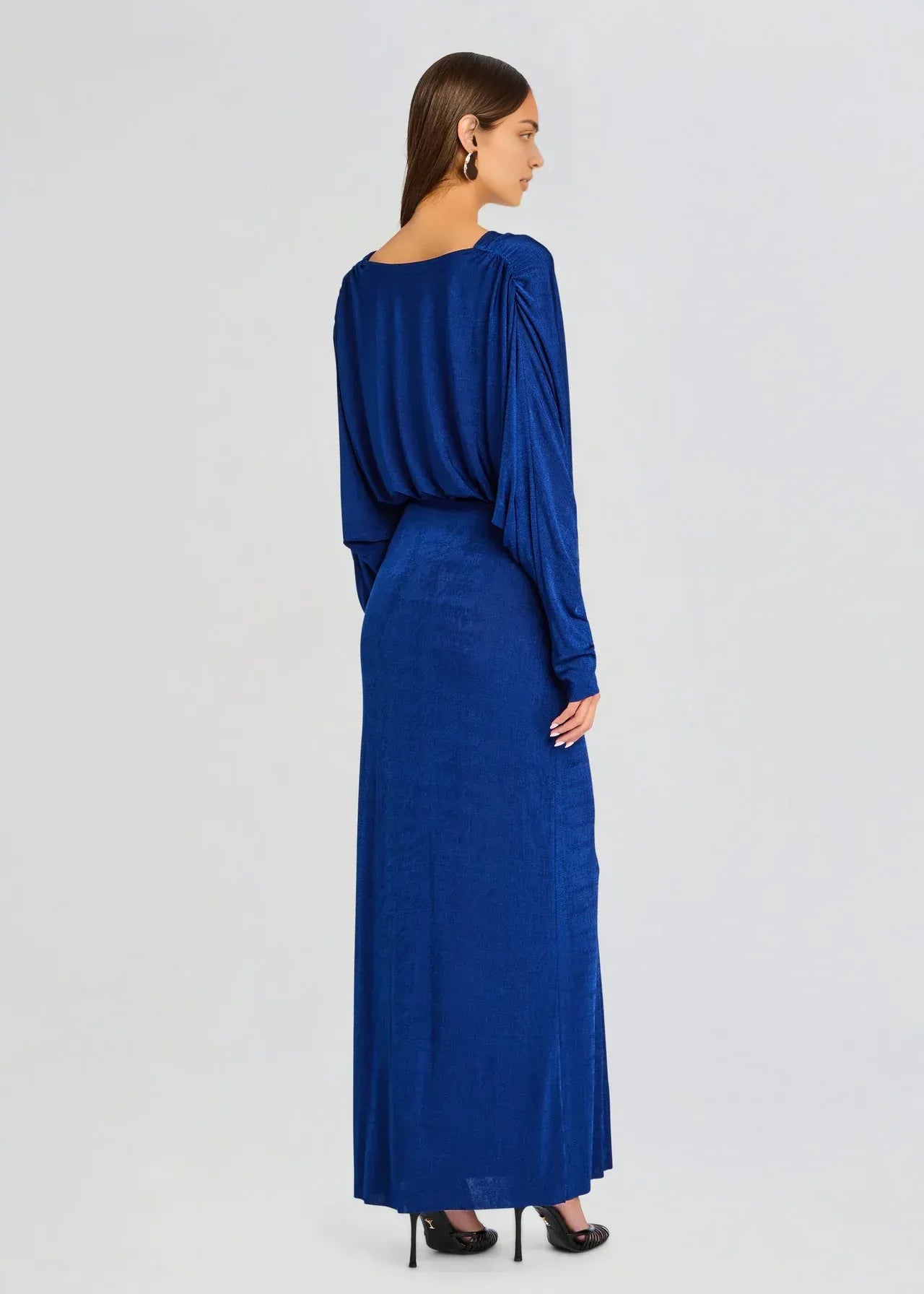 Glam Sheath Plunge Neck Long Sleeve Cutout Waist Floor Length Plus Size Evening Dress