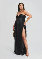 Glam Sheath Strapless Sleeveless Side Slit Floor Length Plus Size Prom Dress