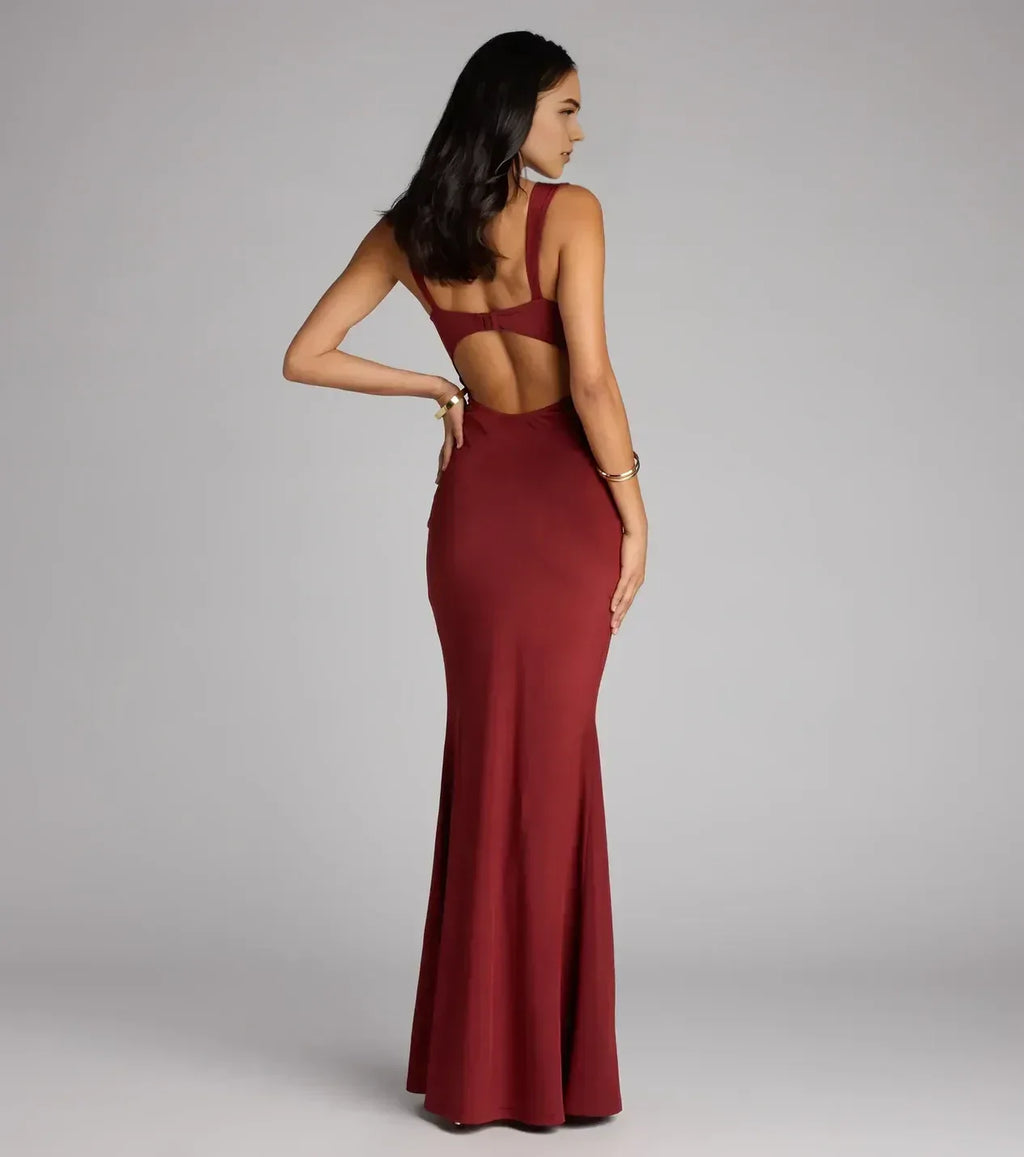 Glam Trumpet Sweetheart Neck Sleeveless Cut Out Back Floor Length Prom Dress