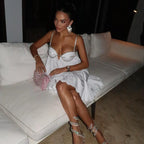 White Glam Babydoll Rhinestone-Strap Mini Homecoming Dress With Scalloped-Hem