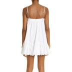White Glam Babydoll Rhinestone-Strap Mini Homecoming Dress With Scalloped-Hem