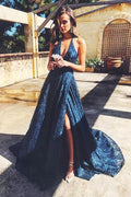 A-Line Halter Neck Split Prom Dress