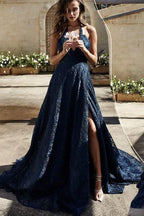 A-Line Halter Neck Split Prom Dress
