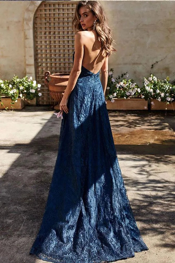 A-Line Halter Neck Split Prom Dress