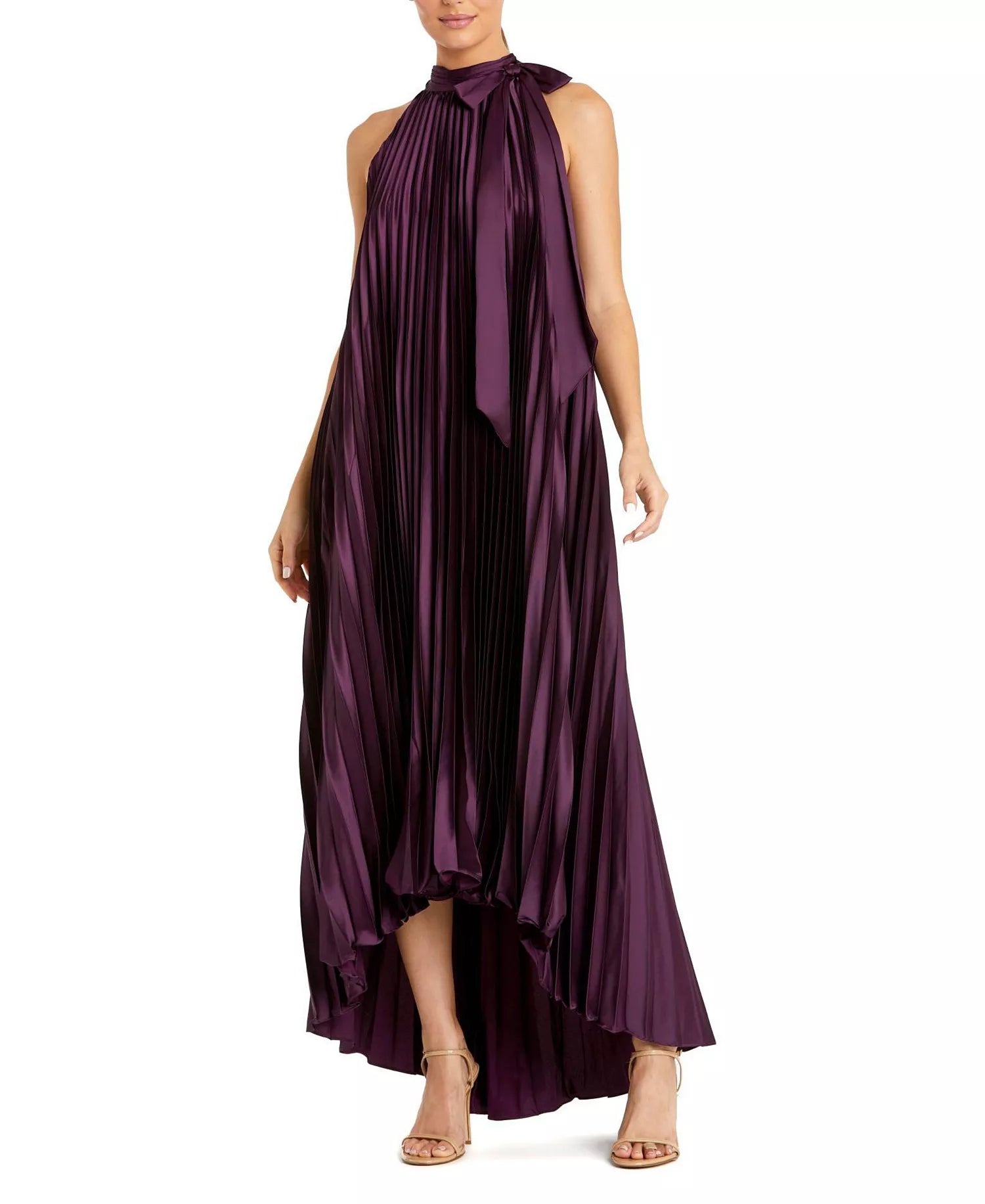 Glamorous A Line Halter Neck Pleated Bodice Bow Back Hi Low For Women Prom Dress ﻿