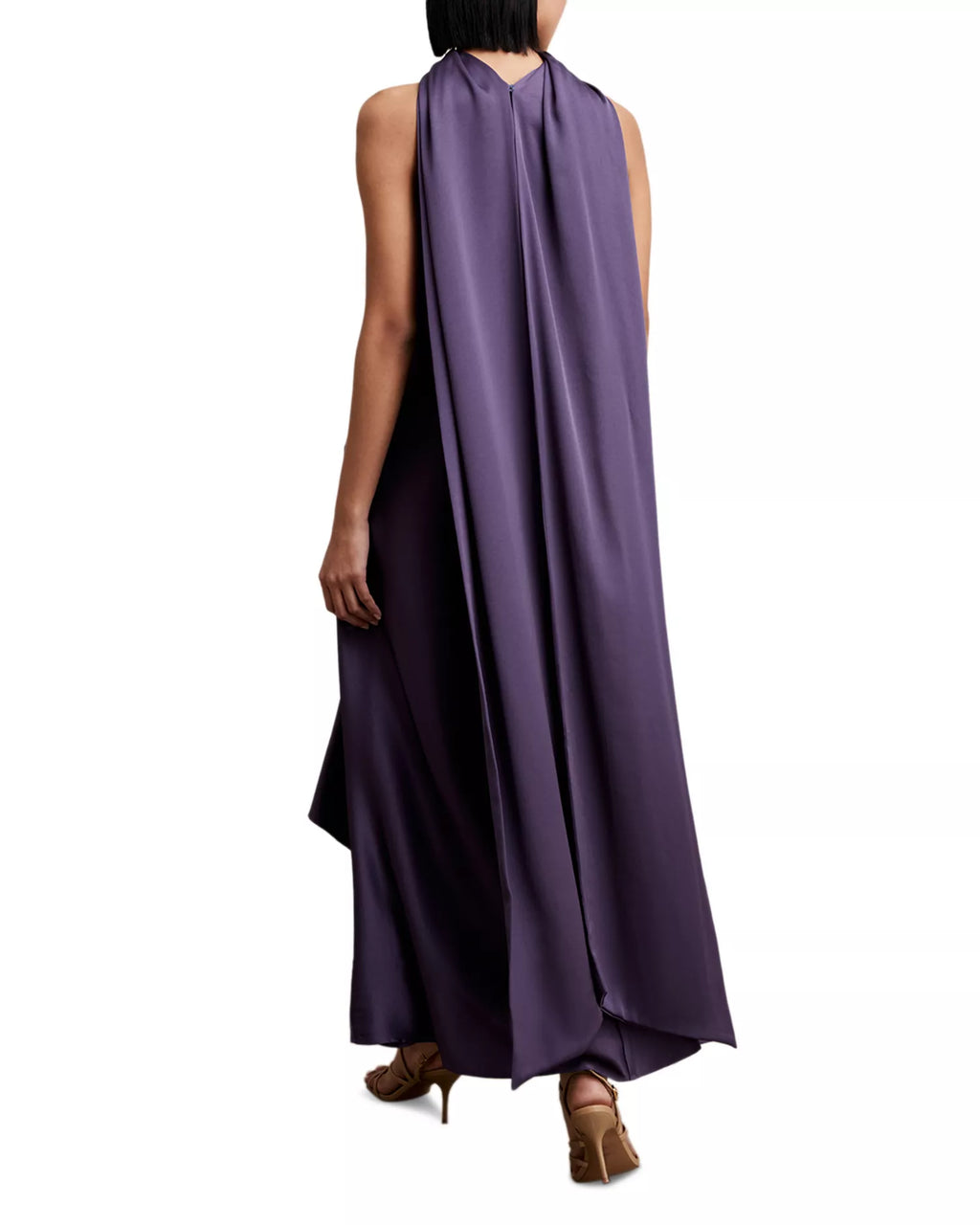 Glamorous A Line Halter Neck Sleeveless Cape Back High Low Prom Dress