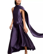 Glamorous A Line Halter Neck Sleeveless Cape Back High Low Prom Dress