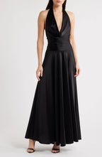 Glamorous A Line Halter Neck Sleeveless Open Back Floor Length Evening Dress