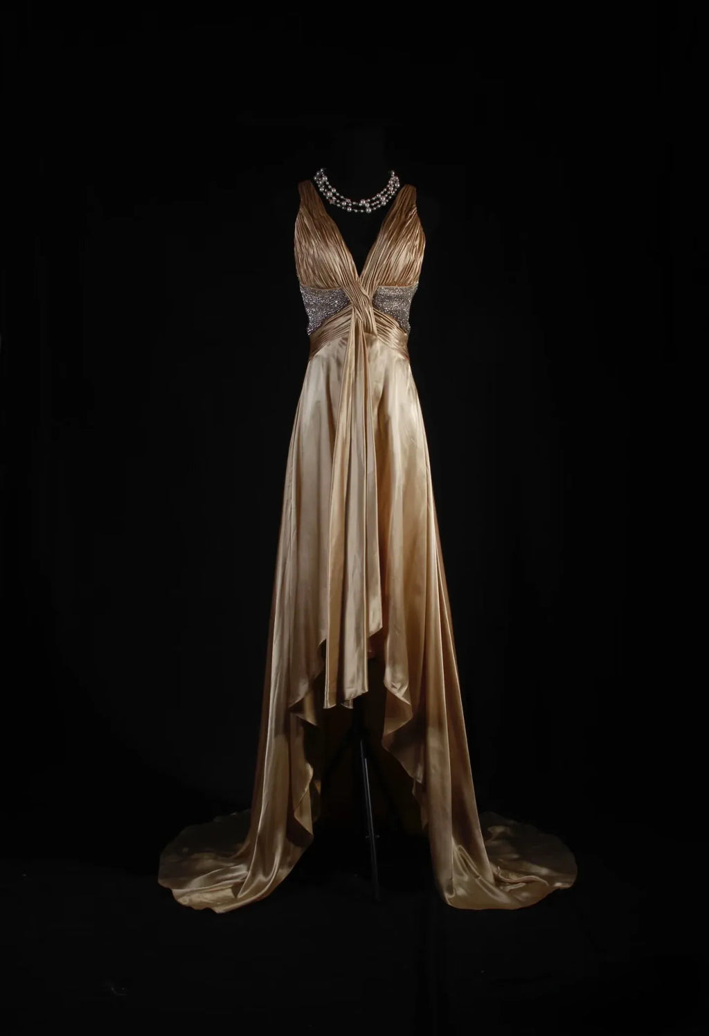 A-Line Halter V-Neck Beaded High-Low Floor-Length Evening Gown