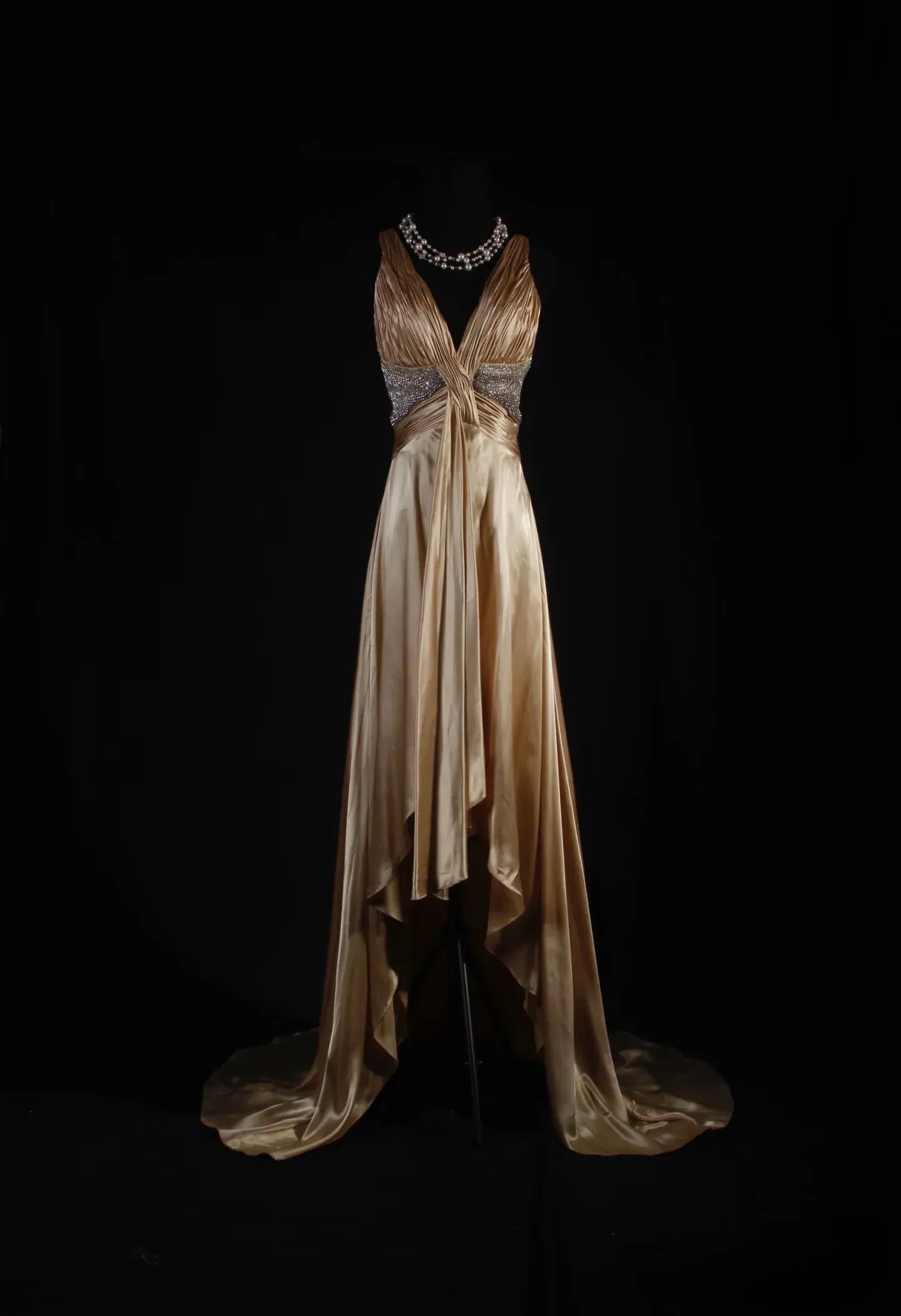 A-Line Halter V-Neck Beaded High-Low Floor-Length Evening Gown