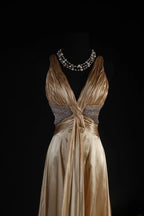 A-Line Halter V-Neck Beaded High-Low Floor-Length Evening Gown