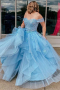 A-Line Off Shoulder Short Sleeve Maxi Prom Dress