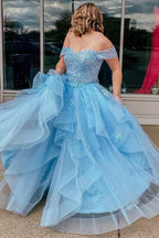A-Line Off Shoulder Short Sleeve Maxi Prom Dress