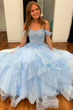 A-Line Off Shoulder Short Sleeve Maxi Prom Dress