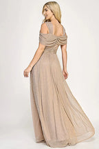 Glamorous A-Line Square Neck Cold Shoulder Open Back Floor Length Prom Dress