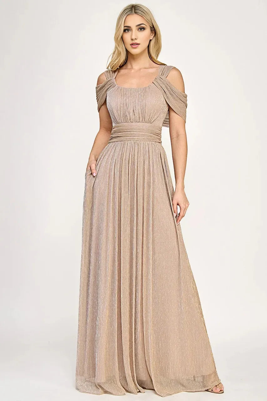 Glamorous A-Line Square Neck Cold Shoulder Open Back Floor Length Prom Dress