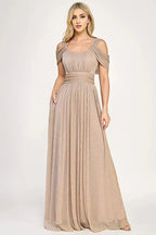 Glamorous A-Line Square Neck Cold Shoulder Open Back Floor Length Prom Dress