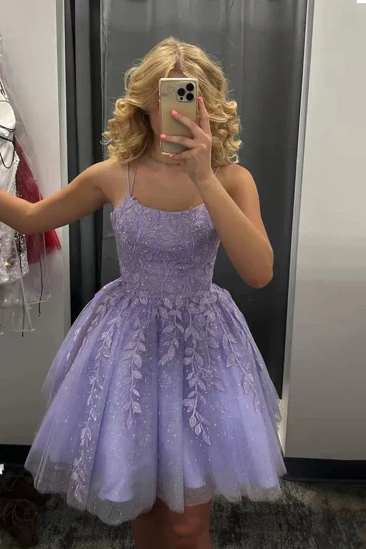 A-Line Square Neck Sleeveless Mini Homecoming Dress