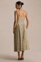 Glamorous A Line Square Neck Sleeveless Zip Back Midi Length Evening Dress