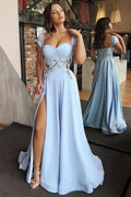 A-Line Sweetheart Neck Short Sleeve Maxi Prom Dress
