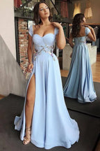 A-Line Sweetheart Neck Short Sleeve Maxi Prom Dress