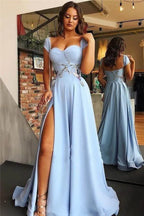 A-Line Sweetheart Neck Short Sleeve Maxi Prom Dress