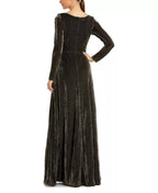 Glamorous A Line V Neck Long Sleeve Zipper Back Floor Length Prom Dress