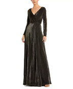 Glamorous A Line V Neck Long Sleeve Zipper Back Floor Length Prom Dress