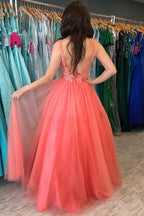 A-Line V Neck Sleeveless Maxi Prom Dress