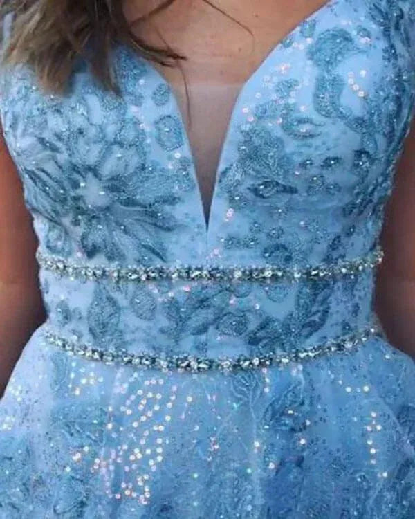 A-Line V Neck Sleeveless Maxi Prom Dress
