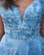 A-Line V Neck Sleeveless Maxi Prom Dress