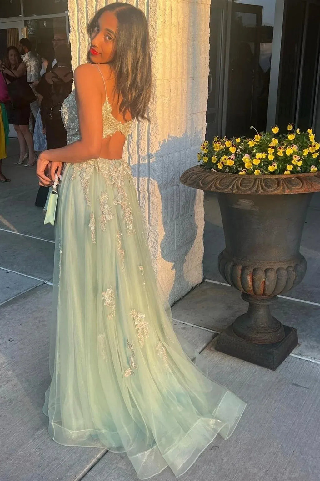 A-Line V Neck Sleeveless Maxi Prom Dress