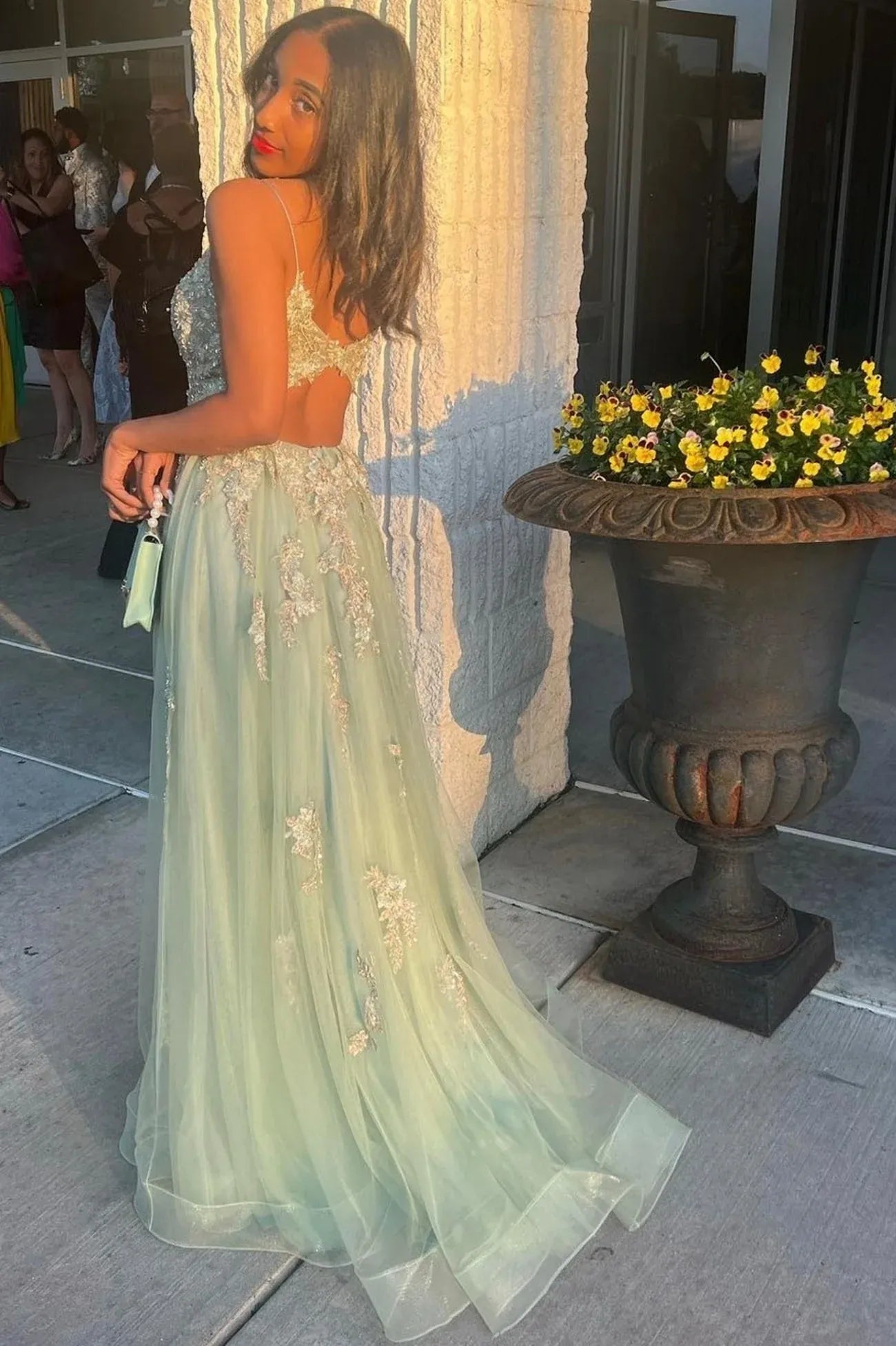 A-Line V Neck Sleeveless Maxi Prom Dress