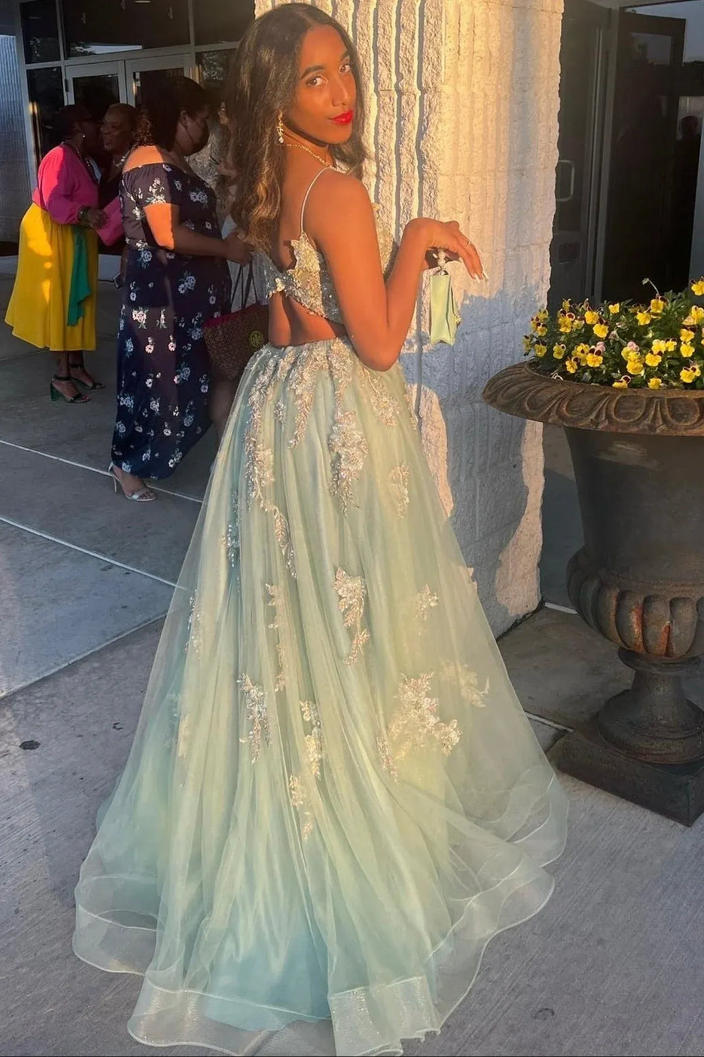A-Line V Neck Sleeveless Maxi Prom Dress