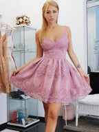 A-Line V Neck Spaghetti Strap Beaded Mini Homecoming Dress
