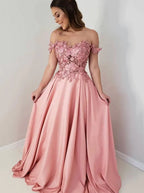 Ball Gown Off Shoulder 3D Floral Maxi Prom Dress
