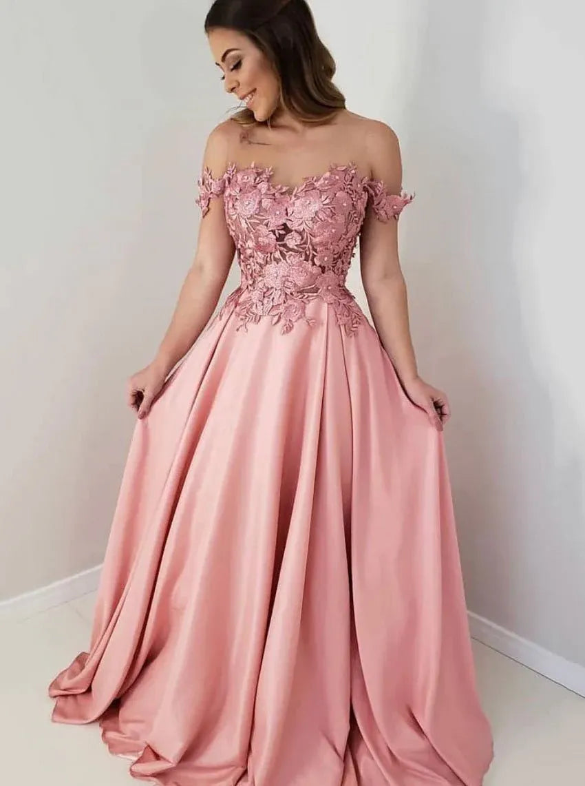 Ball Gown Off Shoulder 3D Floral Maxi Prom Dress