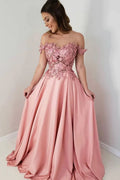 Ball Gown Off Shoulder 3D Floral Maxi Prom Dress