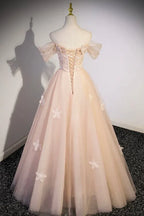Ball Gown Off-The-Shoulder Puff Sleeve Lace-Up Corset 3D Floral Evening Dress