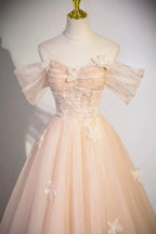 Ball Gown Off-The-Shoulder Puff Sleeve Lace-Up Corset 3D Floral Evening Dress