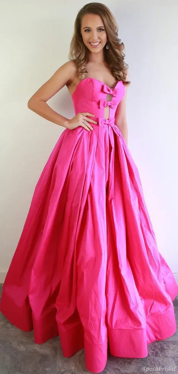 Ball Gown Strapless Bow Detail Maxi Prom Dress