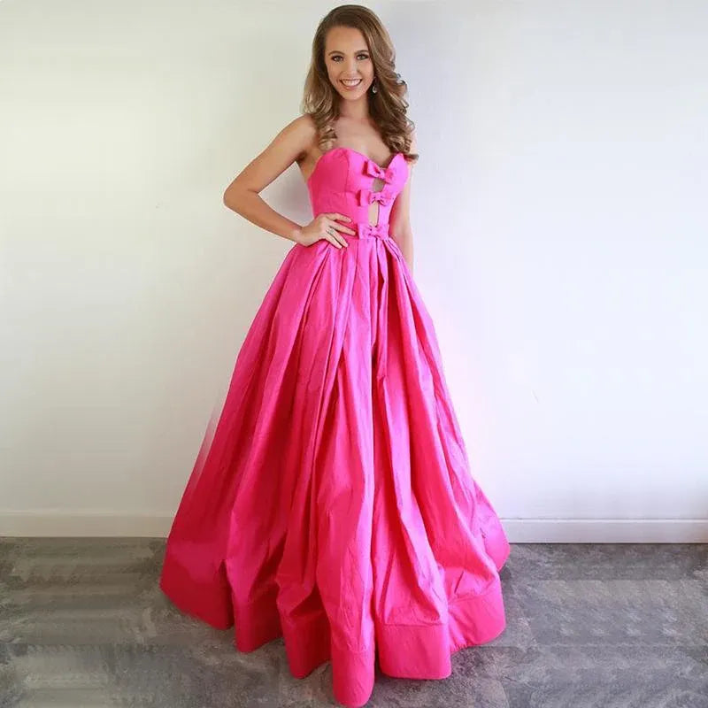 Ball Gown Strapless Bow Detail Maxi Prom Dress