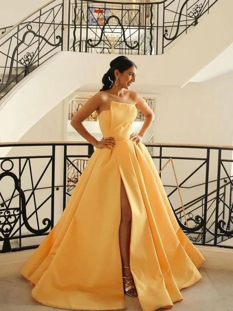 Ball Gown Strapless High Slit Maxi Prom Dress